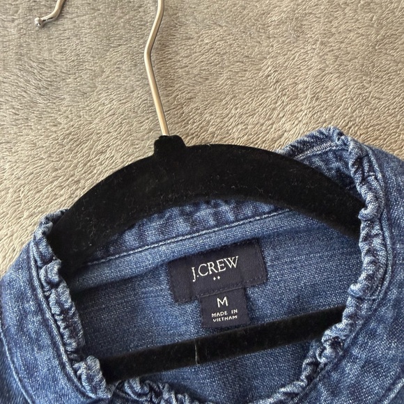 J. Crew Chambray Button Up Top With Ruffles Harbor Blue Wash Size M #BD262 - Picture 8 of 11